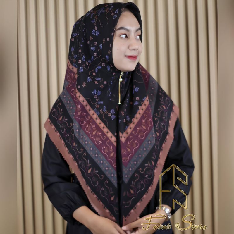 Hijab resleting dagu instan di pakai / kerudung zipper motif / bestseller hijab ziper praktis