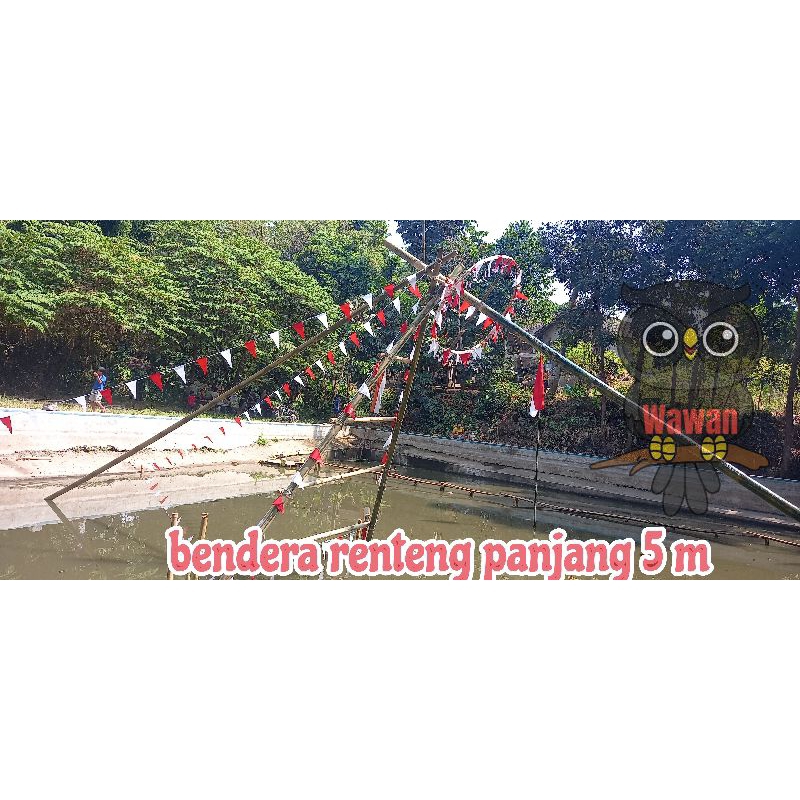 10 lembar bendera renteng panjang 5 meteran / bendera segitiga kain awet / merah putih