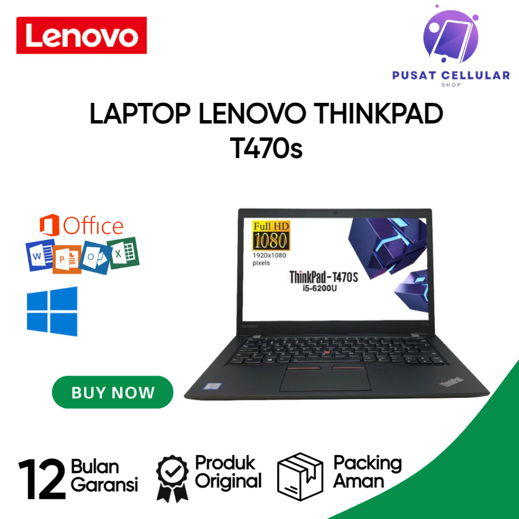 Laptop Lenovo Thinkpad T470S Core i5 6TH 20 GB /1 TB SSD /14"/ Win 10 / Free Office / Free Tas+Mouse