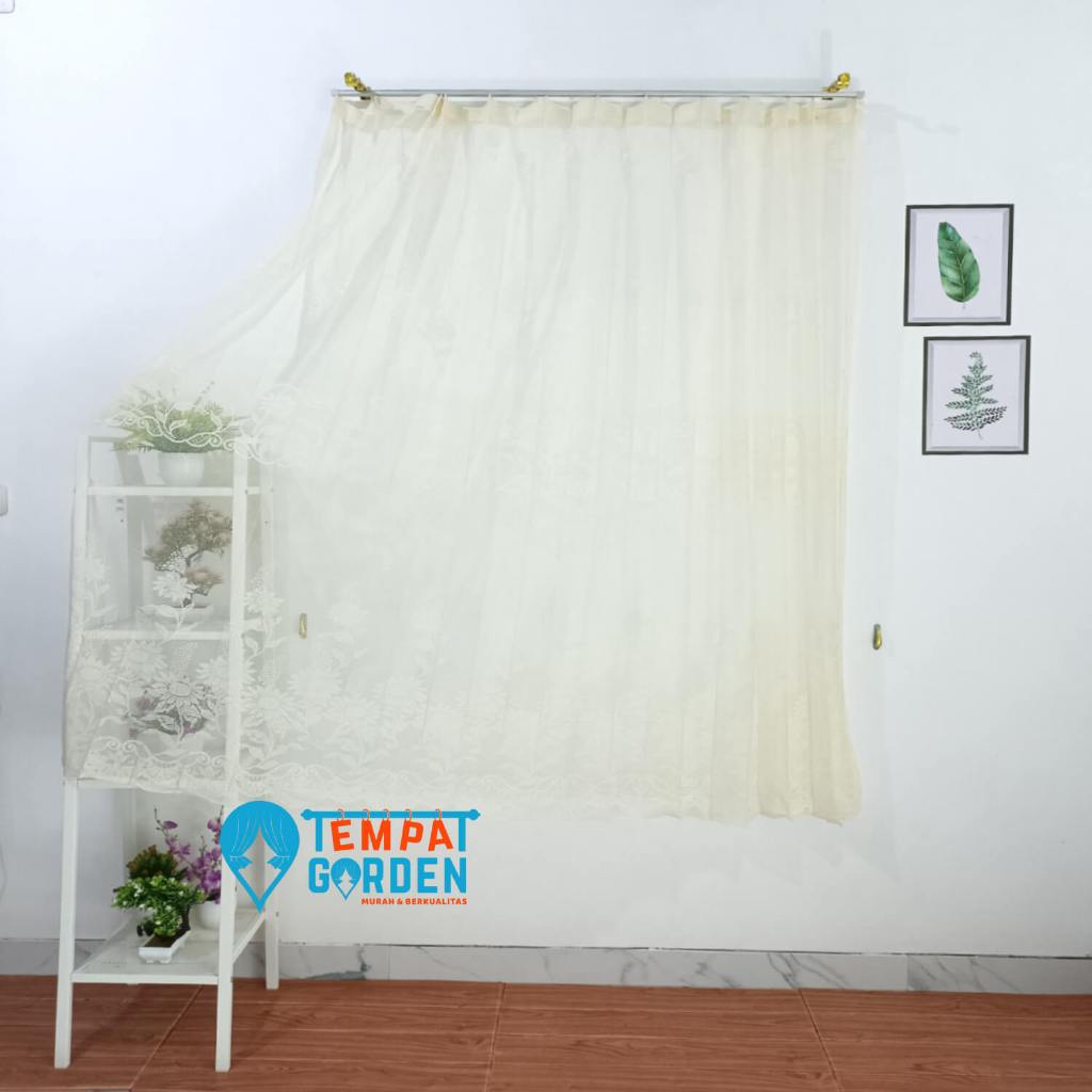 Gorden Vitrase Gorden Transparan Gorden Tipis Dalaman Gorden Motif Bunga Matahari Warna Cream