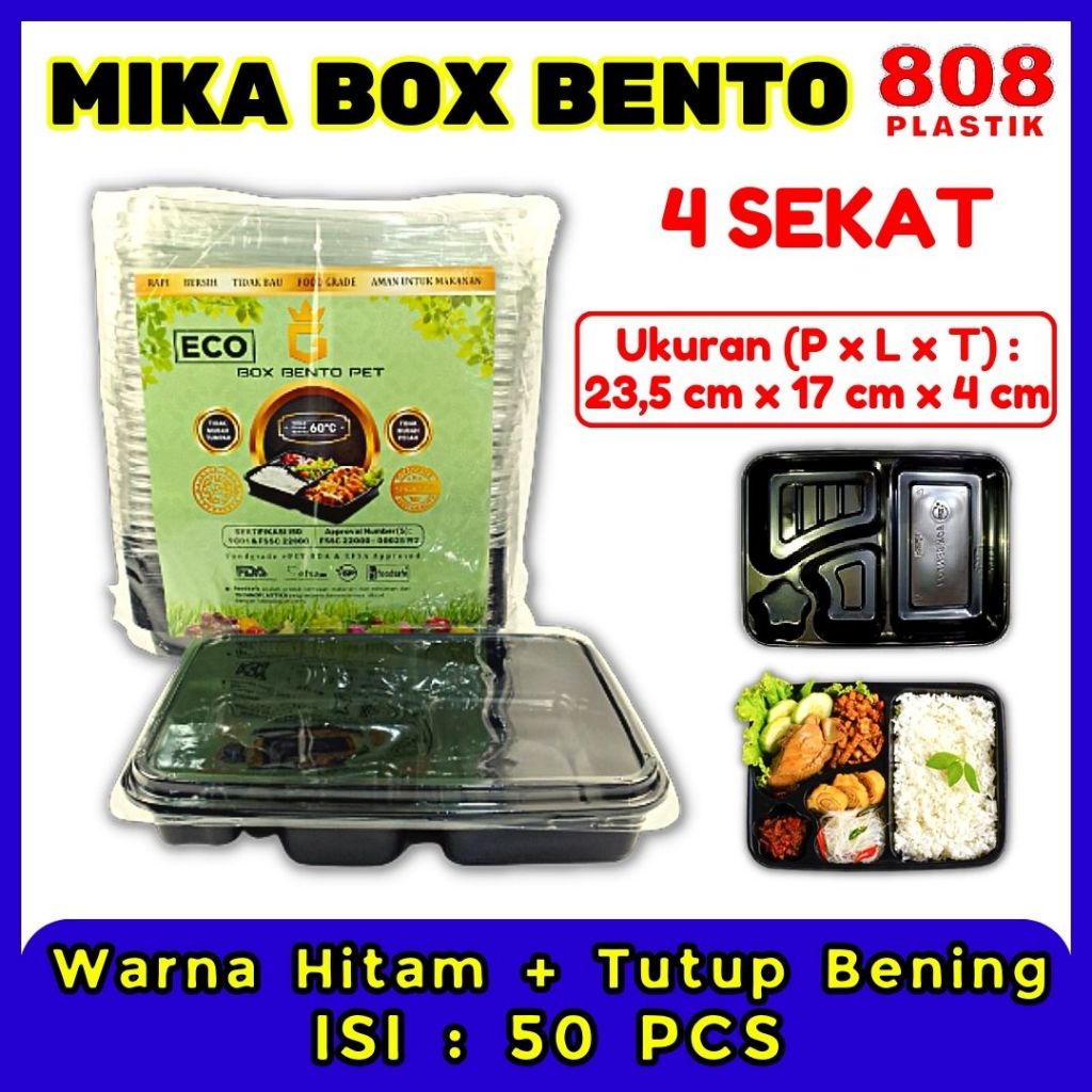 

Mika Bento Tempat Makan 4 Sekat / Kotak Wadah Bekal Catering / Bento 4 Tray