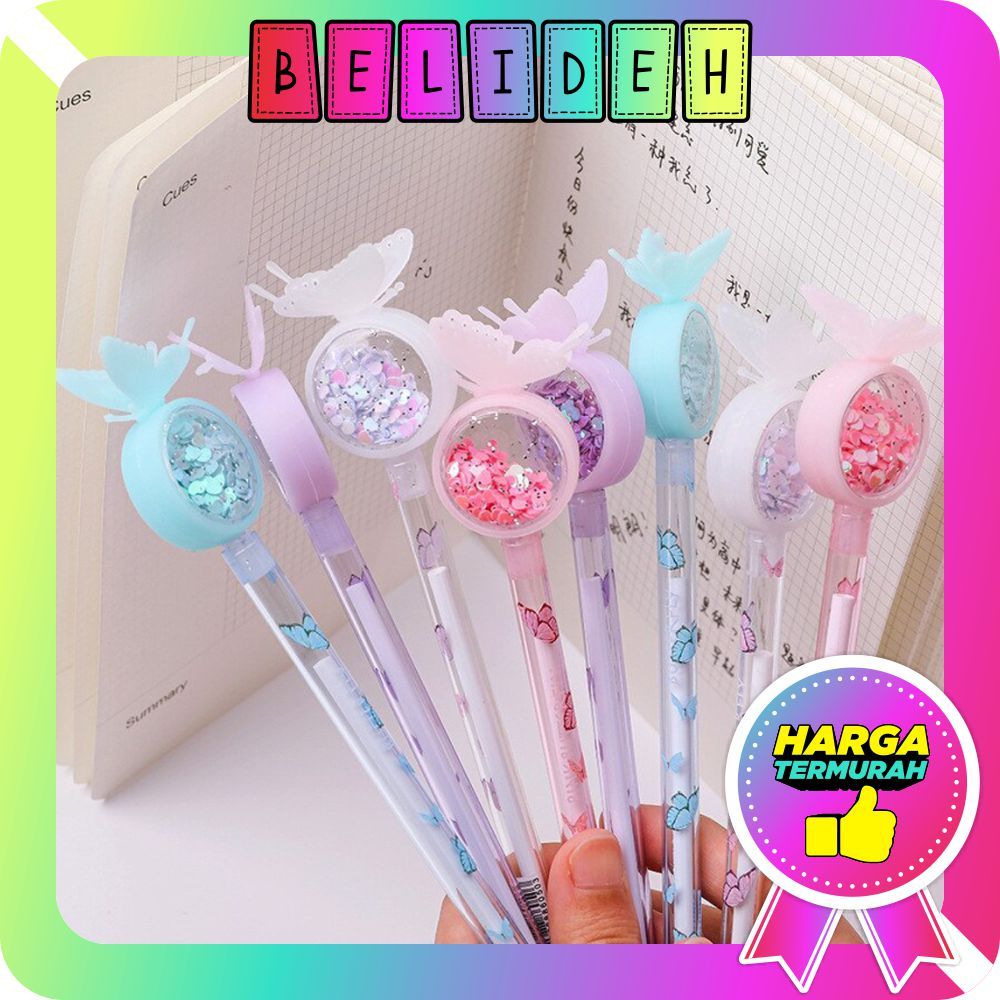 

☛BELIDEH☚ Pena Cute Karakter Kupu-Kupu Payet Gliter Bunny Lucu Black Ink Gel Pulpen Gel Bolpen Gel Pastel Alat Tulis Motif Gliter Perlengkapan Sekolah Kantor S045