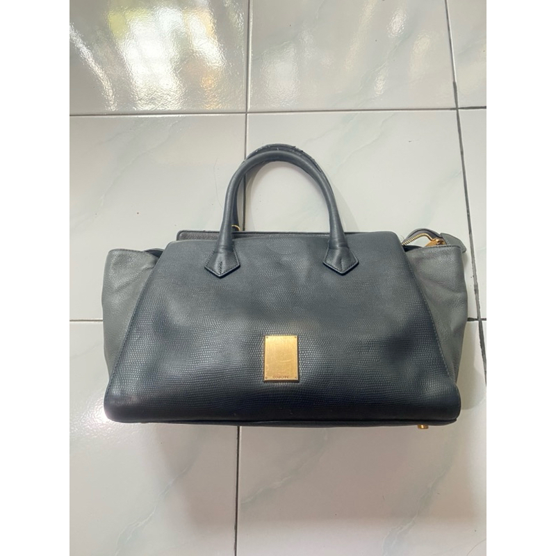 COURONNE leather bag tas kulit besar hand bag tas tangan blue grey abu biru tua smoke vintage retro 