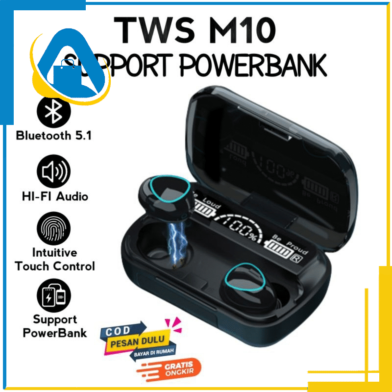 AK8 M10 TWS HEADSET BLUETOOTH GAMING WIRELESS EMBEDDED POWERBANK