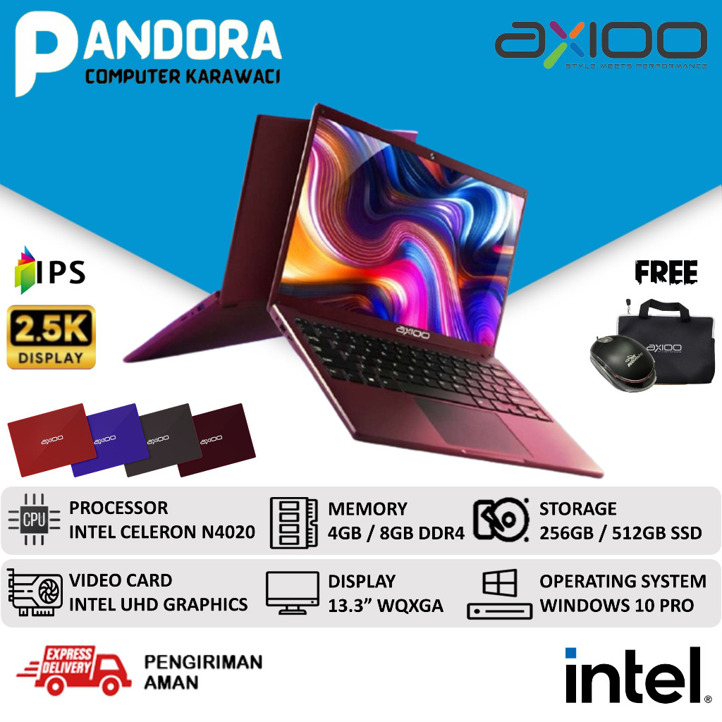 Laptop Sekolah Murah Axioo Mybook 14F Intel N4020 8GB 512GB SSD 13 WQXGA Ips Windows 10