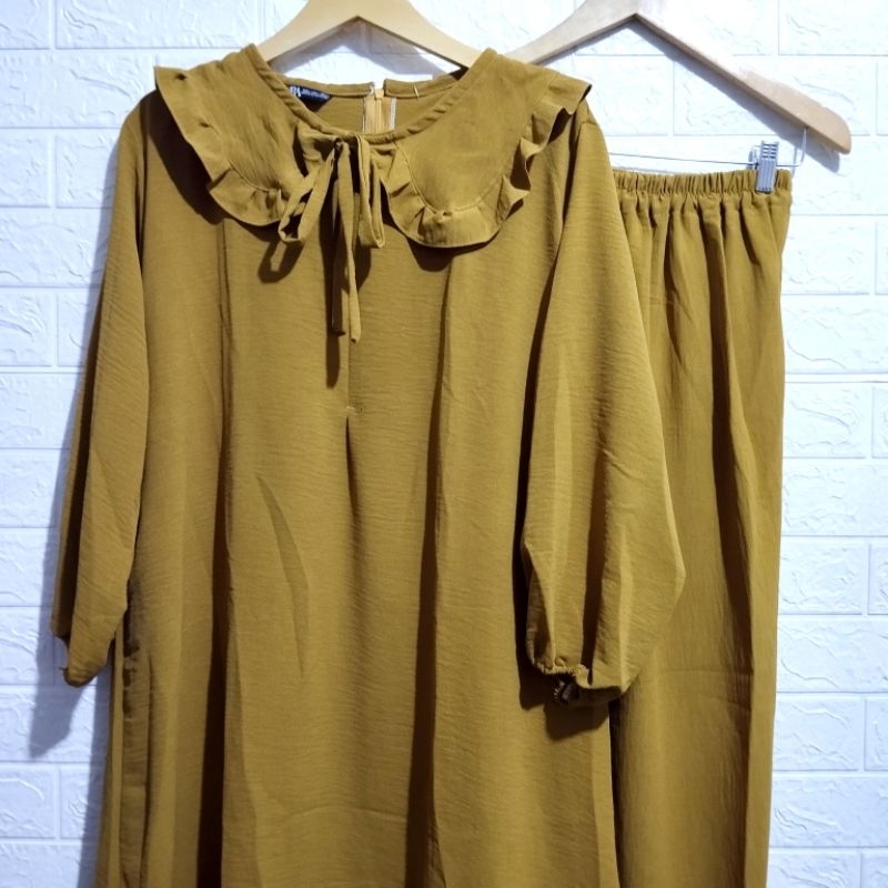 ONE SET LONG TUNIK CRINKLE PREMIUM KERAH KOREA