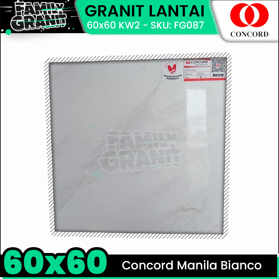 Granit Lantai 60x60 Concord Manila Bianco Motif Marmer Carara Glossy