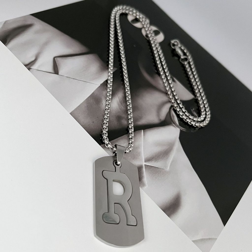 TERLARIS Kalung Titanium Huruf Pria Wanita Anti Karat Import Kalung Nama Inisial Huruf Abjad Liontin