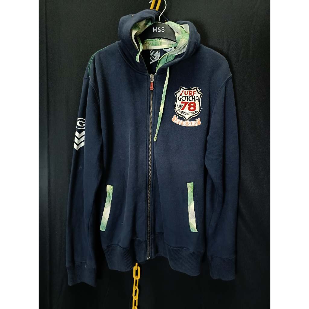 PL preloved Jaket Hoodie zipper tartan gotcha