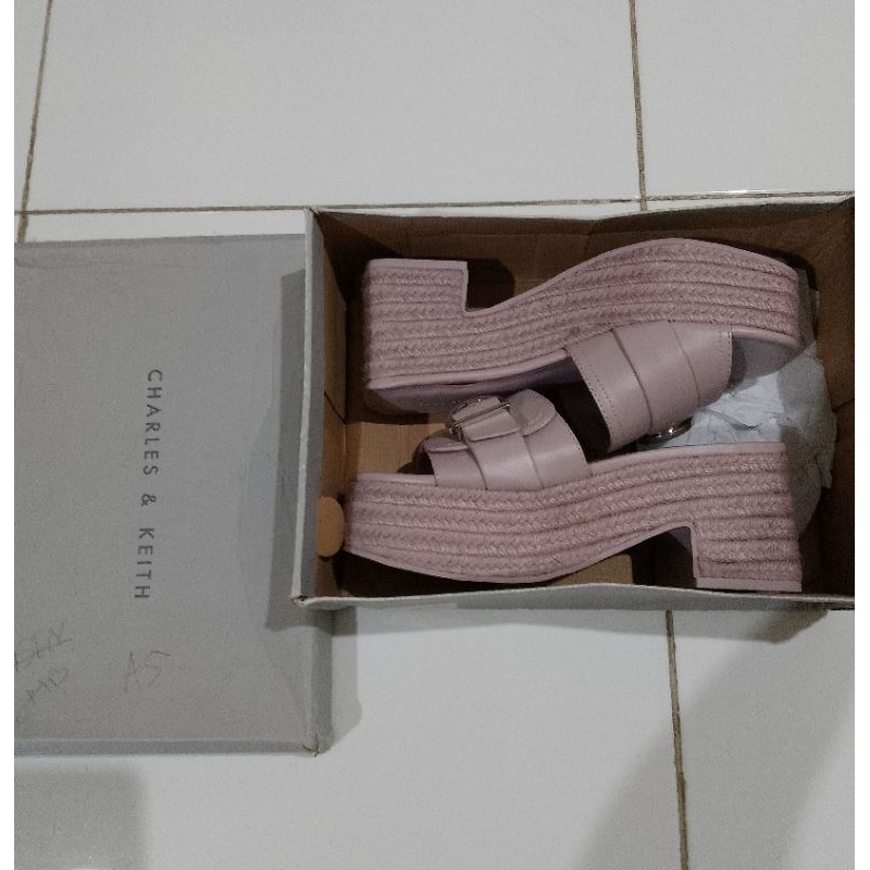 Sandal wanita wedges lilac ungu / wedges Charles & Keith size 35 ORI Asli Baru / platform open toe J