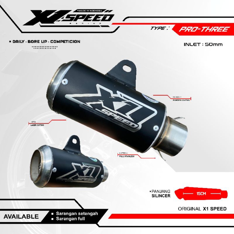 slinser only silincer racing universal semua motor original X1 Speed finishing black coating