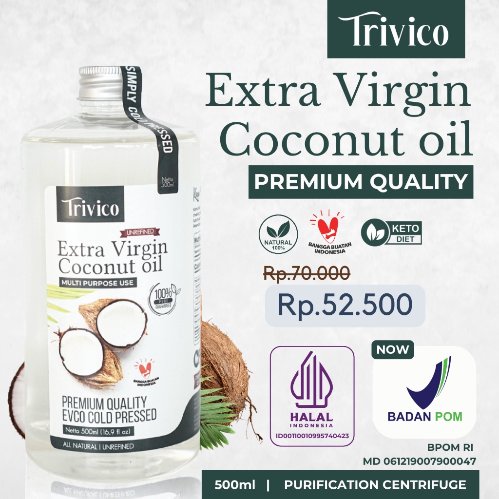 

1212 Fasion sale TRIVICO VCO PREMIUM EVCO Virgin Coconut OIL 5ML MINYAK KELAPA MURNI 1 COCONUT OIL 5 ML