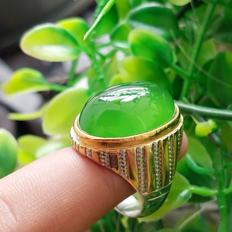 Batu Akik/Batu Cincin HIJAU GARUT RING TANAM TITANIUM SUPER CRYSTAL