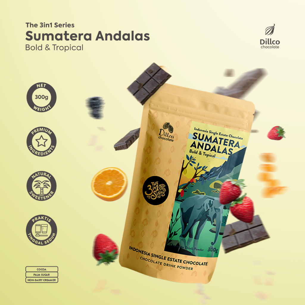 

DILLCO CHOCOLATE - Single-Estate Chocolate Sumatera Andalas 3 in 1 Series 300 Gram