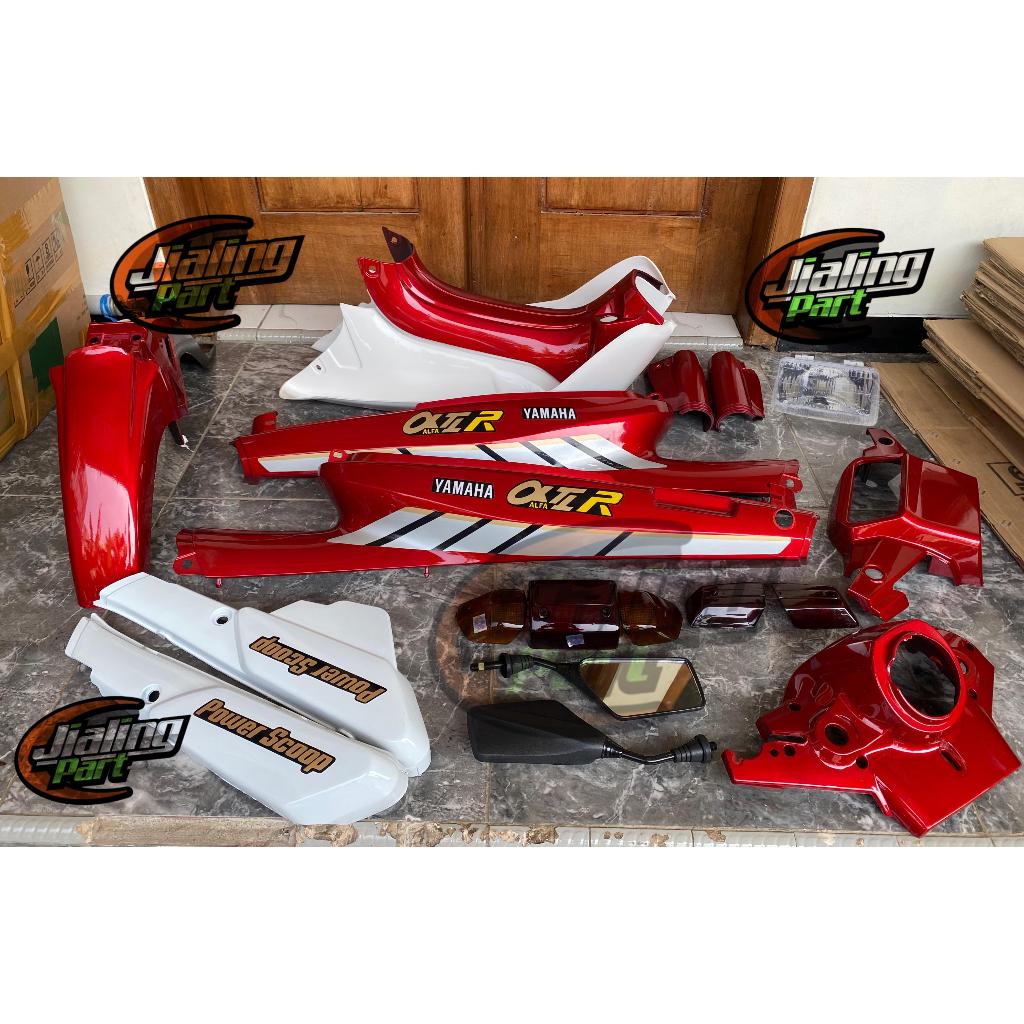 termurah cover body yamaha alfa maroon putih set striping alfa paket body alfa hitam merah full set 
