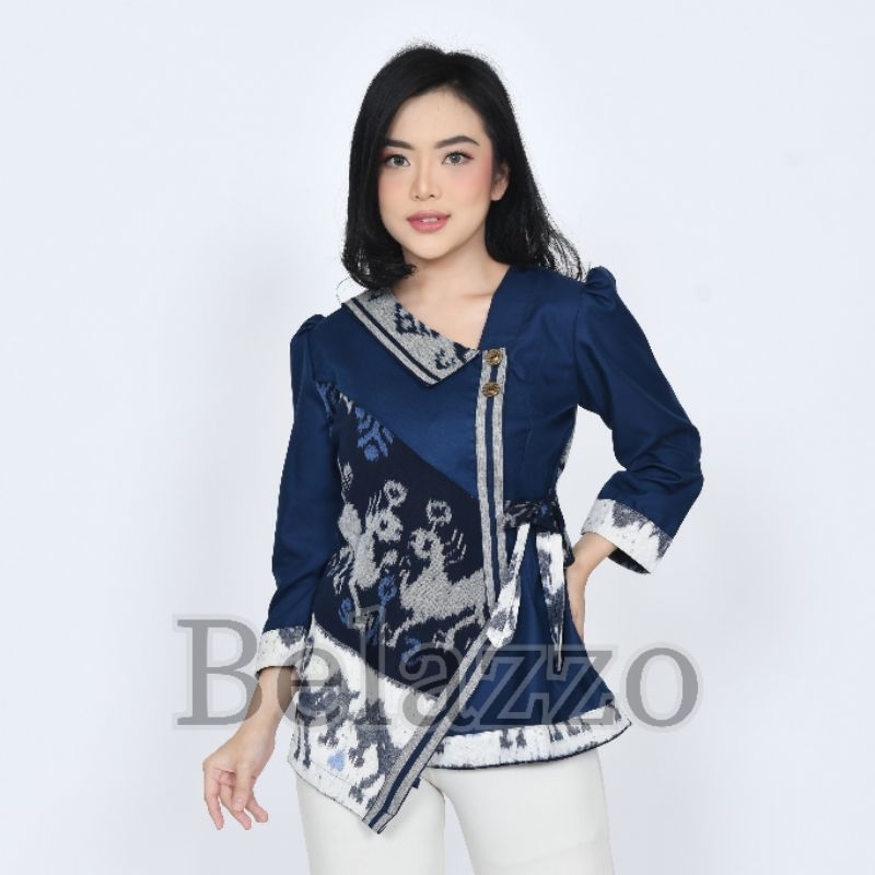 Baju Atasan Blouse Batik Tenun Wanita Etnik Modern Terbaru - Kemeja Kantor Batik Tenun Wanita - Blus