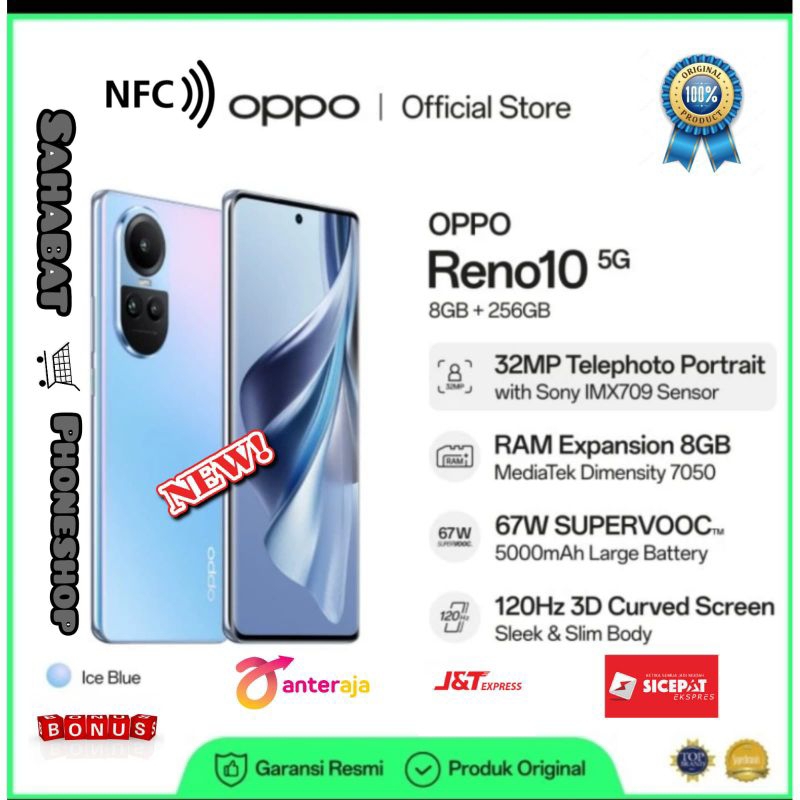 OPPO RENO 10 5G RAM 8/256 GB (8GB + 8GB RAM EXPANSION) GARANSI RESMI
