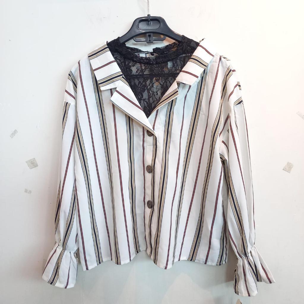 BLOUSE WANITA SATIN MOTIF SALUR