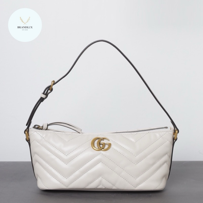 GUCCI GG Marmont Shoulder Bag in White Quilted Leather GHW