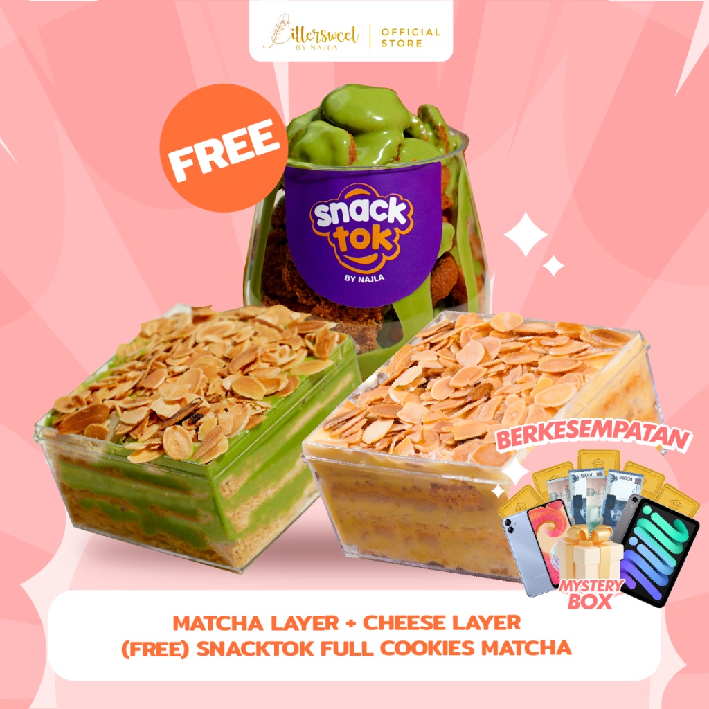 

Mall Bittersweet by Najla Bundling Matcha Layer Cheese Layer Snacktok Full Cookies Matcha gas
