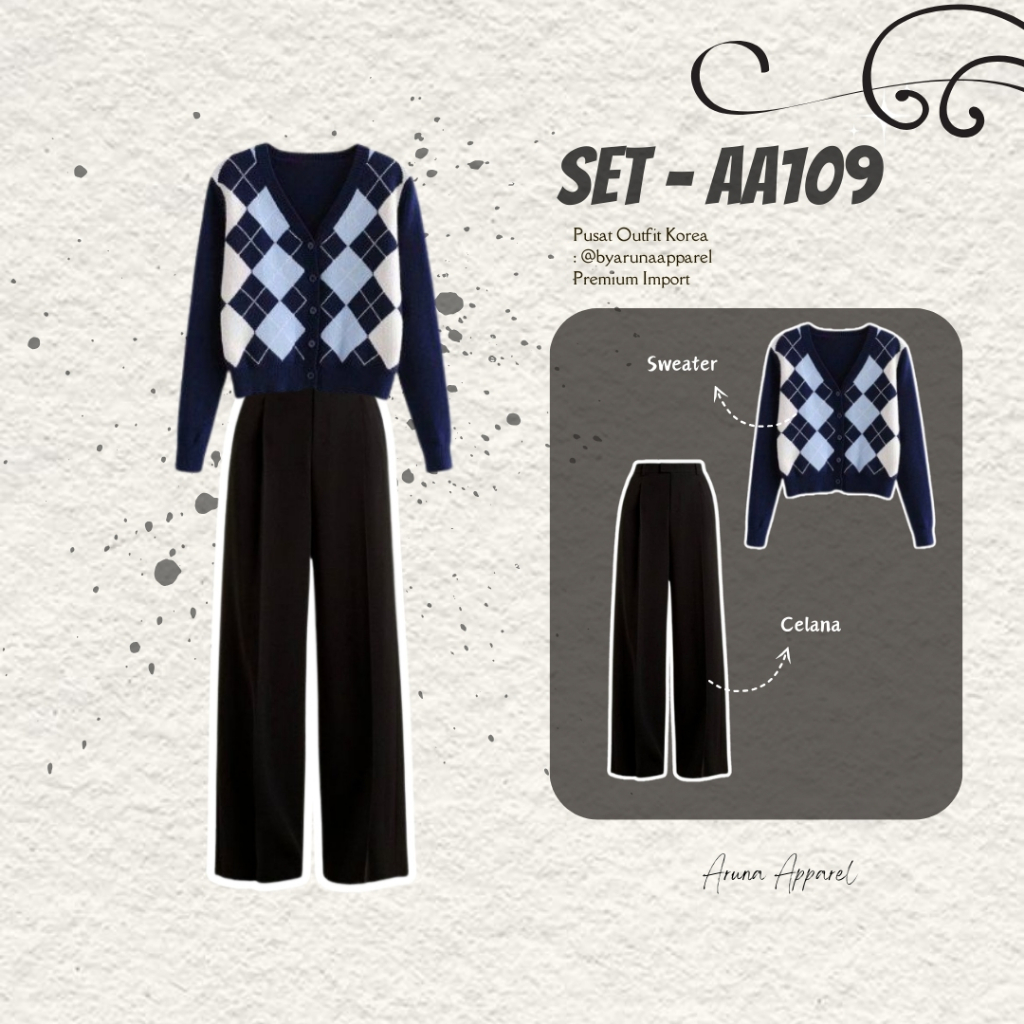 Set - AA109 One Set Korean Style Outfit Cewe Kekinian OOTD Cewe Korean Remaja Setelan Anak Perempuan