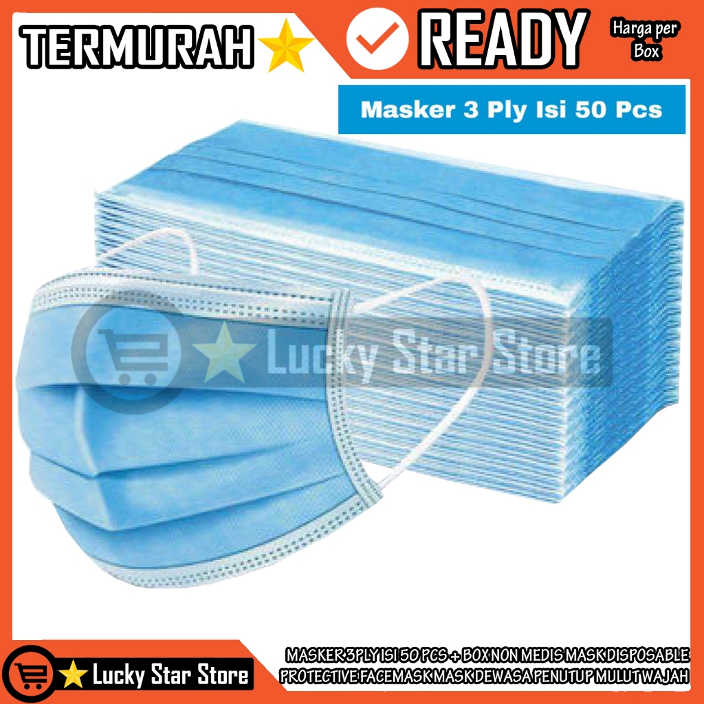 FACEMASK BEDAH KESEHATAN KEMENKES MASKER 3PLY ISI 50 PCS + BOX NON MEDIS MASK DISPOSABLE PROTECTIVE 