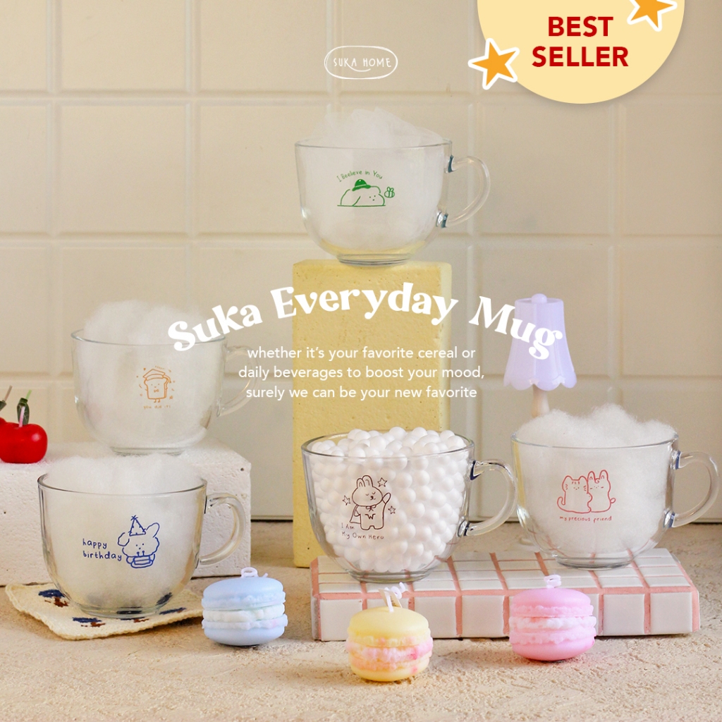 EVERYDAY MUG GLASS BY SUKA HOME GELAS MUG CEREAL KOREAN STYLE ESTETIK GELAS KACA KOREA MUG