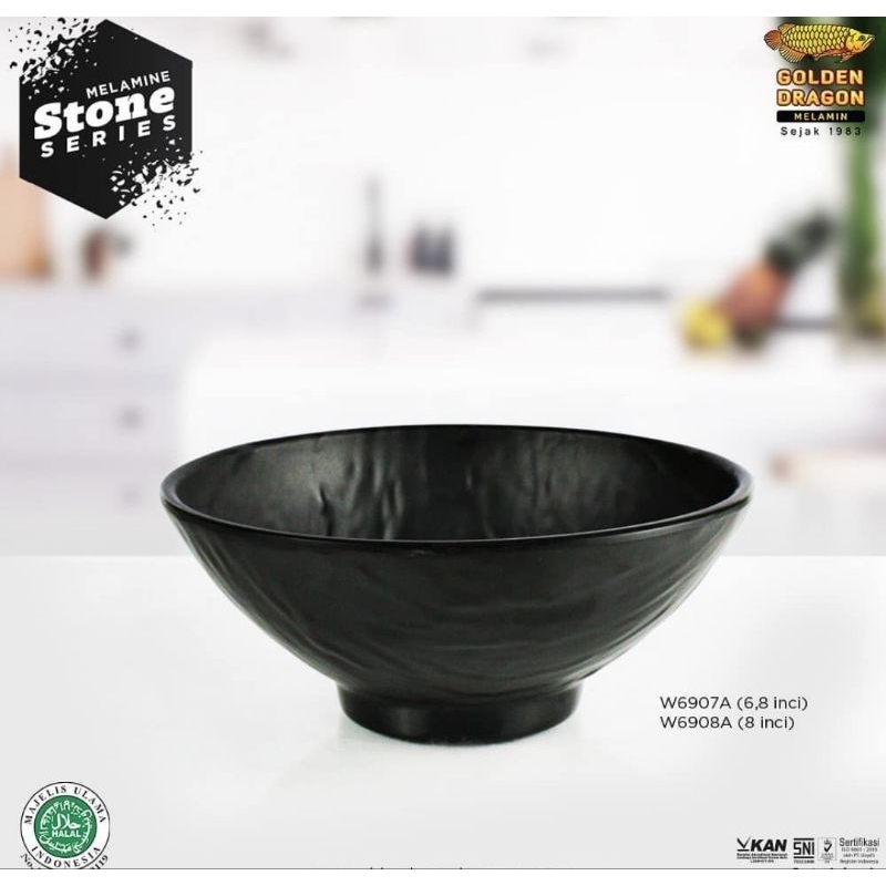 Mangkok Relief Batu Melamin 6,8 & 8 Inch - Golden Dragon Melamine (W6907A)(W6908A)