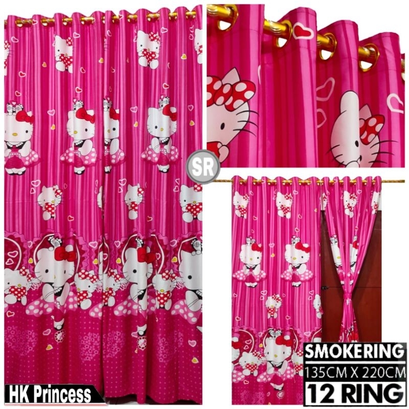 Gorden Jendela Pintu Kamar Smokring 12 Ring Minimalis Aesthetic Terbaru Motif Hello Kitty Princes Pa
