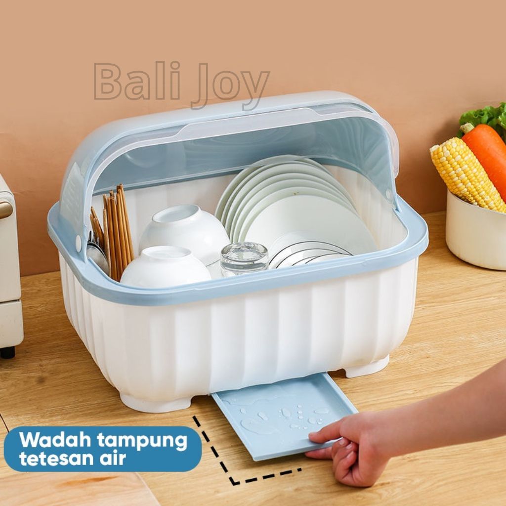 Rak Piring Tertutup Tempat Alat Makan Rak Pengering Mangkok / Sendok Rak Dapur / Rak Piring Dengan P
