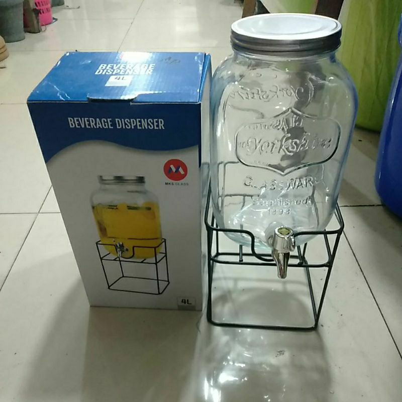 dispenser kaca kran 4liter / toples kaca kran 4liter