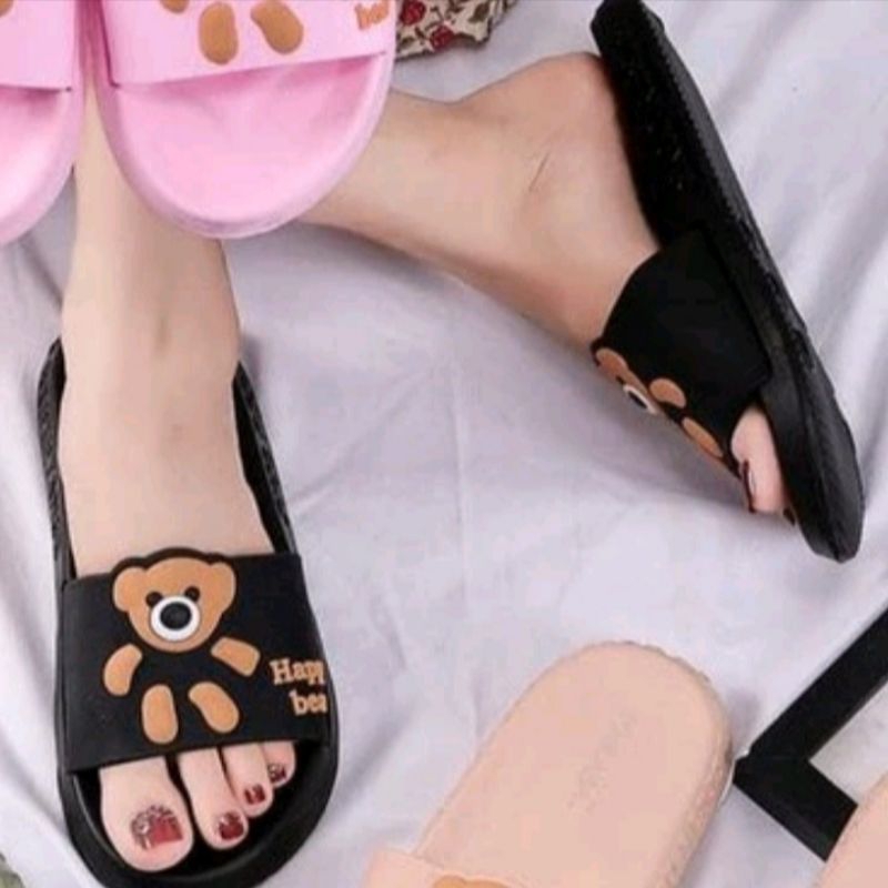 [KODE C] Sandal Slop Wanita Kekinian | Sandal Slop Jelly Karet | Sandal Slop Teddy Bear - MOKAYA E21