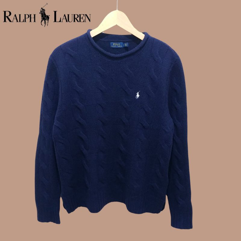 Ralph Lauren Navy Cable Wool Cashmere Sweater