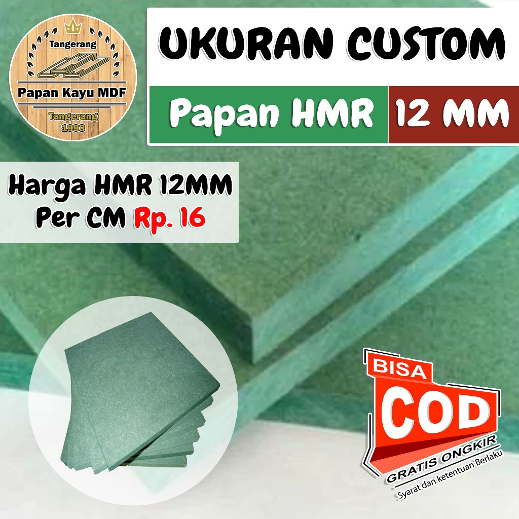 Kayu Papan MDF / HMR Ketebalan 12MM Ukuran CUSTOM  Per CM ( HMR / MDF WARNA HIJAU ) WALLBATTEN BOARD