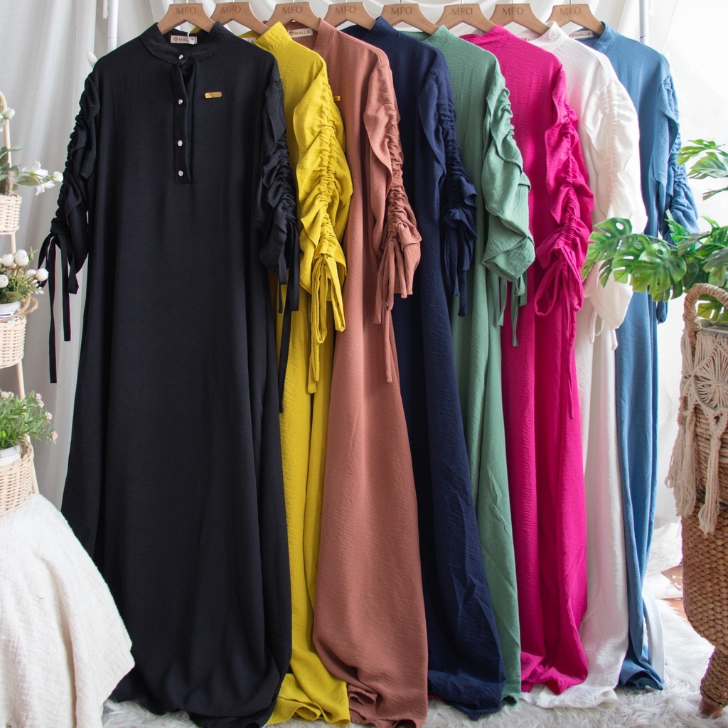 Dres Gamis Serut Kondangan Lebaran Hitam Biru Putih Jumbo Mewah Kekinian 2024 LD 110 120 130 140 XL
