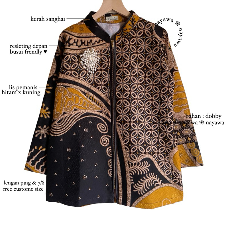 Batik Nayawa Rania Blouse Batik Warna Kuning Blus Kerja Wanita Busui Frendly Bahan Dobby