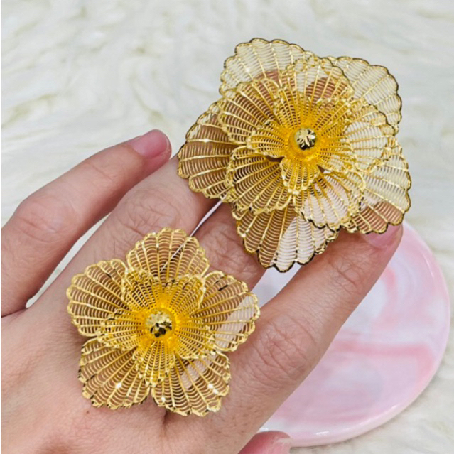 Cincin bunga bintang kerawang cantik uk adjust emas asli kadar 700 & 875