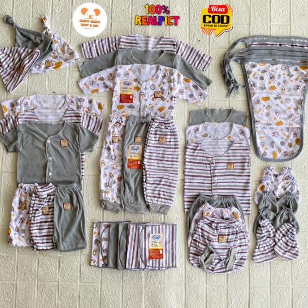 Seri Chipu Abu - Set Pakaian Bayi Baru Lahir Setelan Baju Bayi Newborn Laki Laki Perempuan Bahan Lem