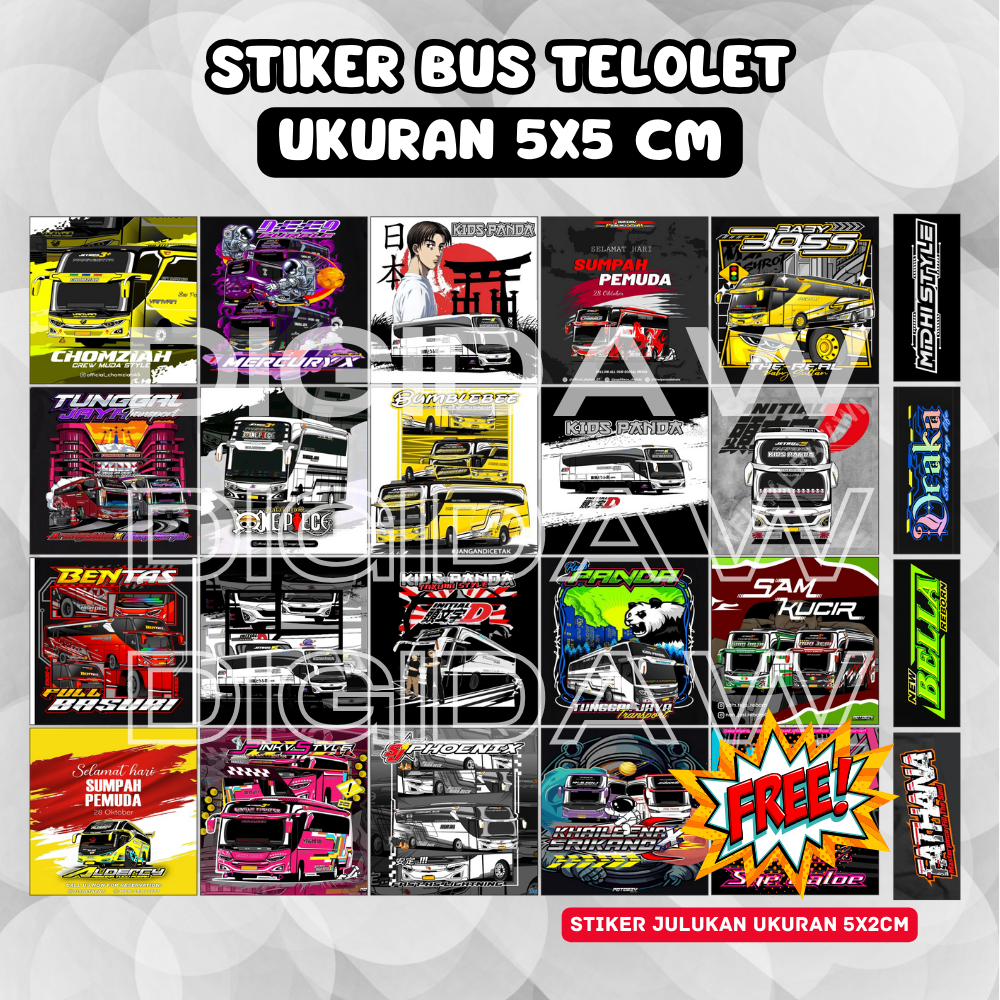 

[NEW] 20 + 4 PCS STIKER BUS BASURI UKURAN 5X5 CM TERMURAH | STIKER BUS TELOLET