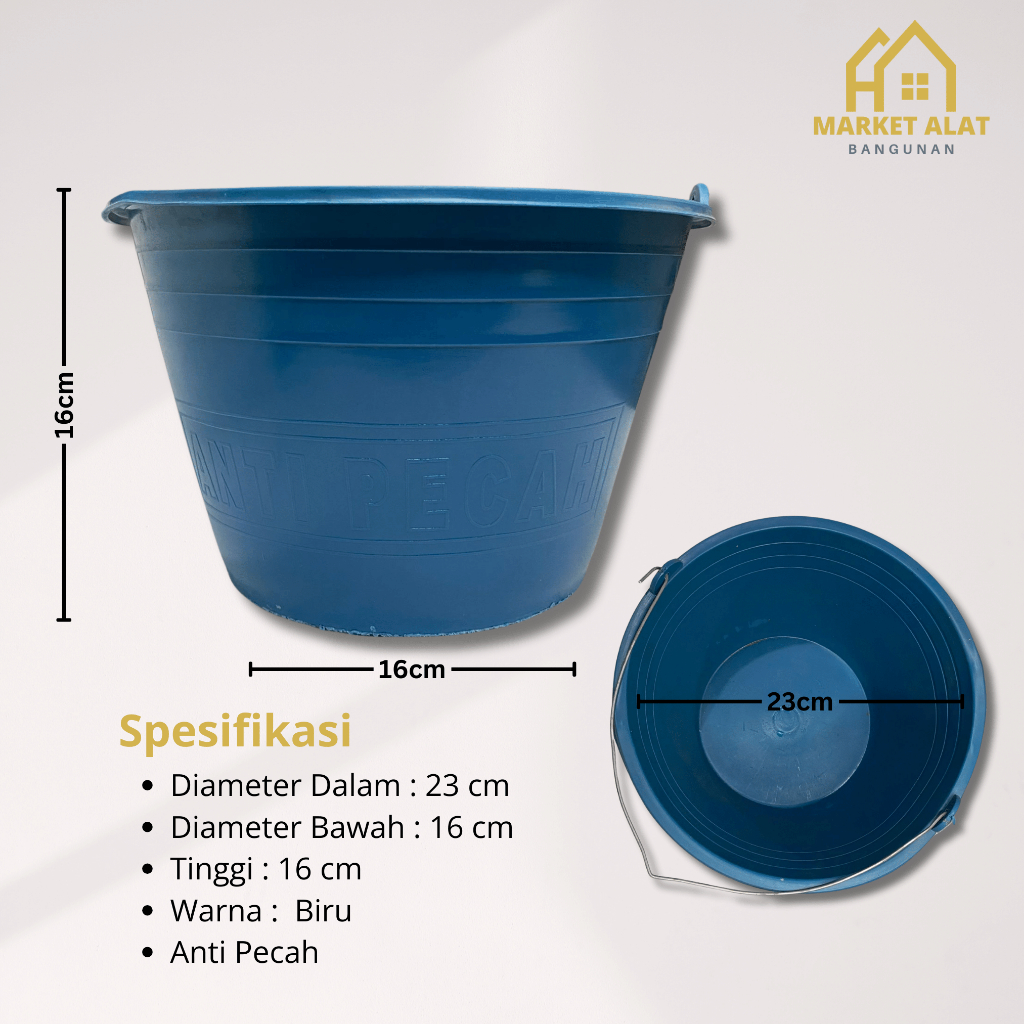 (Per 5 Pcs) Ember Cor Biru Kecil Diameter Dalam 23cm Anti Pecah