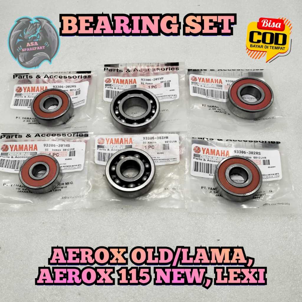 Bearing Rasio Set 6Pcs Motor Yamaha AEROX 155 OLD / LAMA , AEROX 155 NEW connected , LEXI Paket Beri