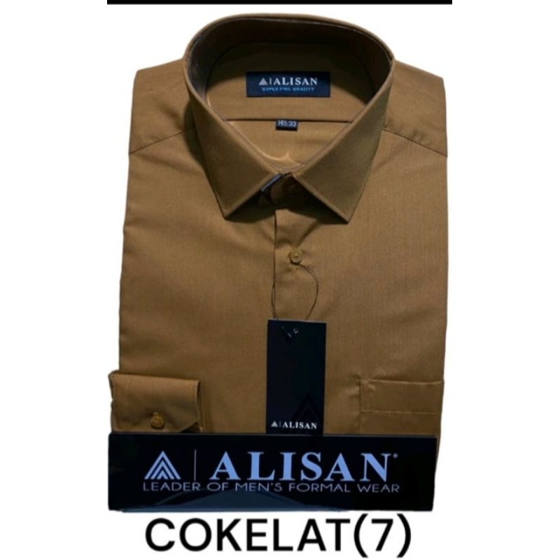 Alisan Kemeja Polos Lengan Panjang Reguler Coklat 7(C7)