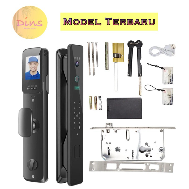 Dins Elegan Home Kunci  Face ID Pintu Digital Smart Door Kunci Pintar Otomatis dengan Kamera Viewer 