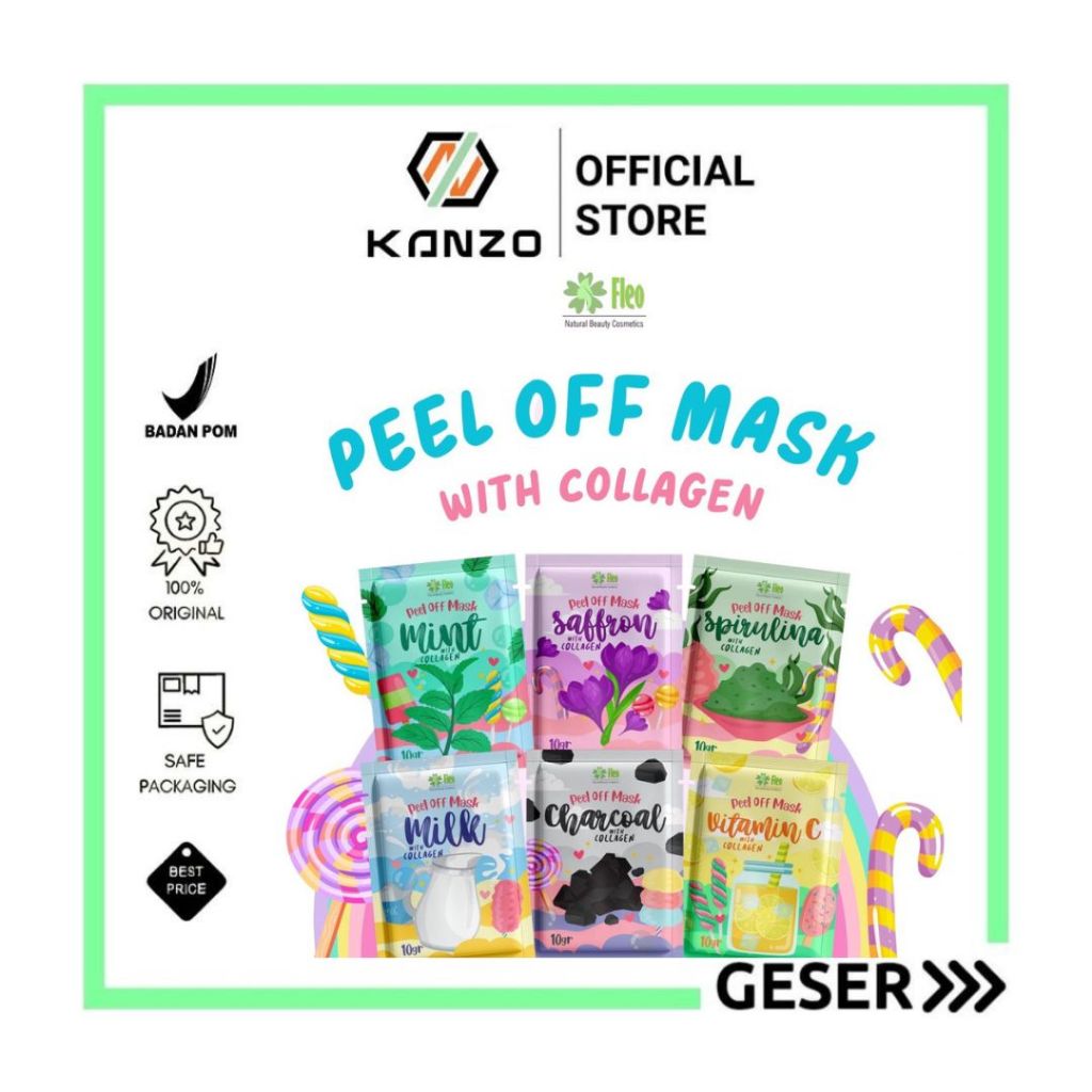 Kanzo - BPOM Peel Off Mask Fleo 10gr Vitamin C & Collagen / Masker Wajah Anak Peel Off Fleo 10gr / M