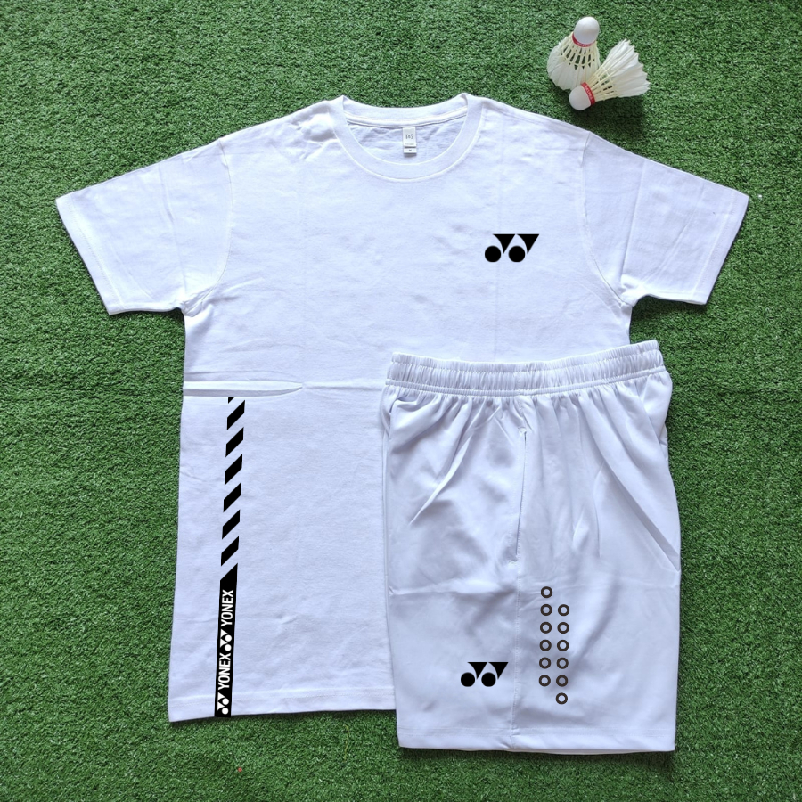 Kaos Baju Badminton Setelan Polos y V4 WHITE CELANA WHITE Pria Wanita bahan Katun Kombad Olahraga