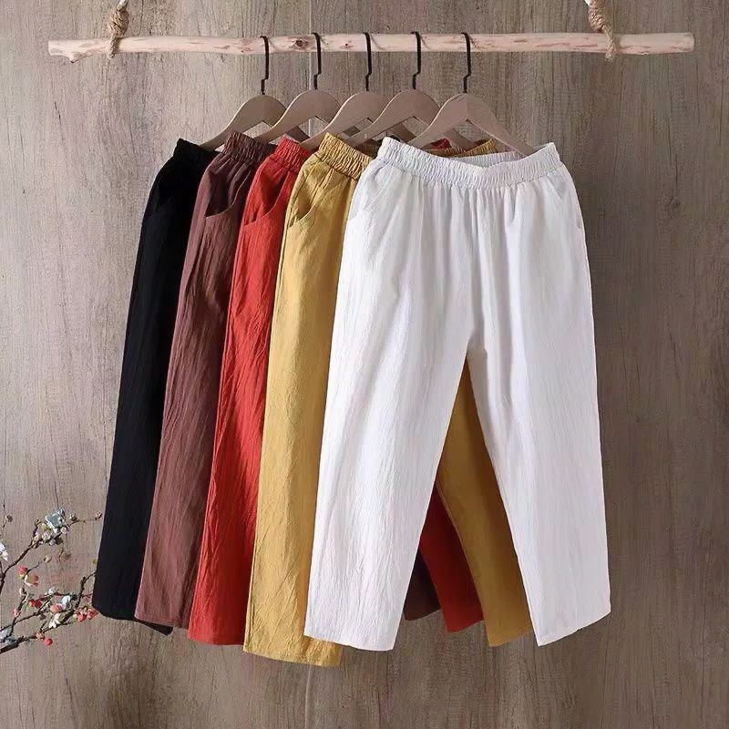 Celana Cora Pants Xoxo 7/9 Katun Linen Rami Full Kolor