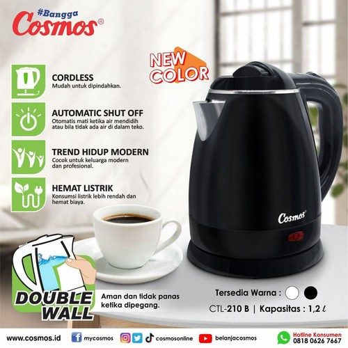 PISCES Ketel / Kettel Cosmos / Teko LYQ Listrik PK-171 GS Low Watt 1.7 Liter Body Gelas Kokoh Garans