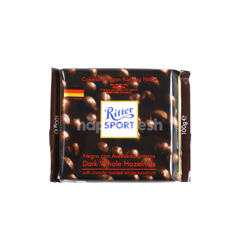 

RITTER SPORT DARK CHOCOLATE WHOLE HAZELNUTS 100GR