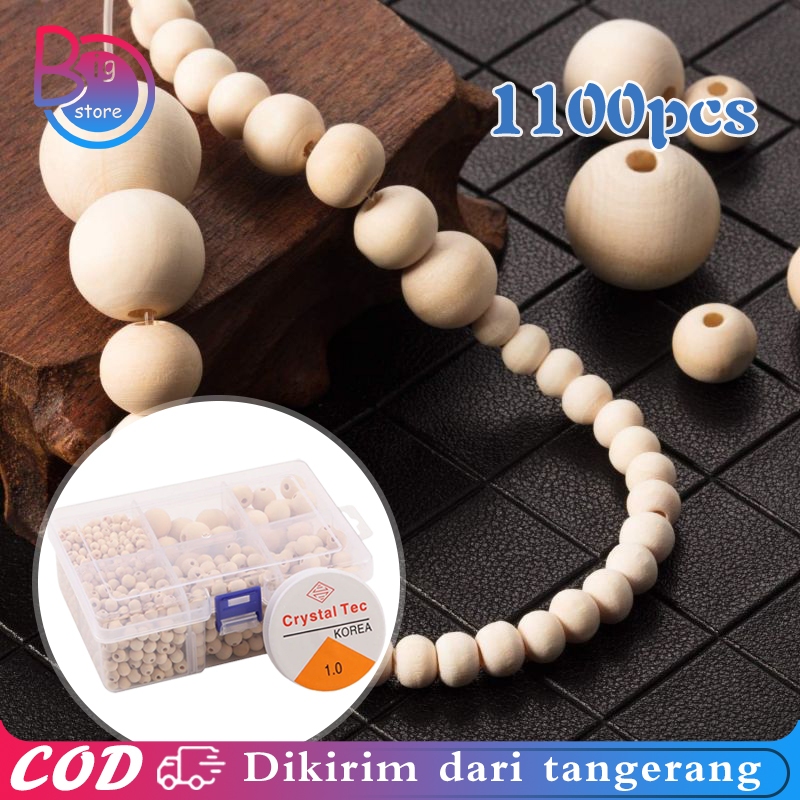 Isi 100pcs Manik Manik Kayu Halus Manik Kayu Bulat Manik Kayu Bulet Natural Bola Kayu