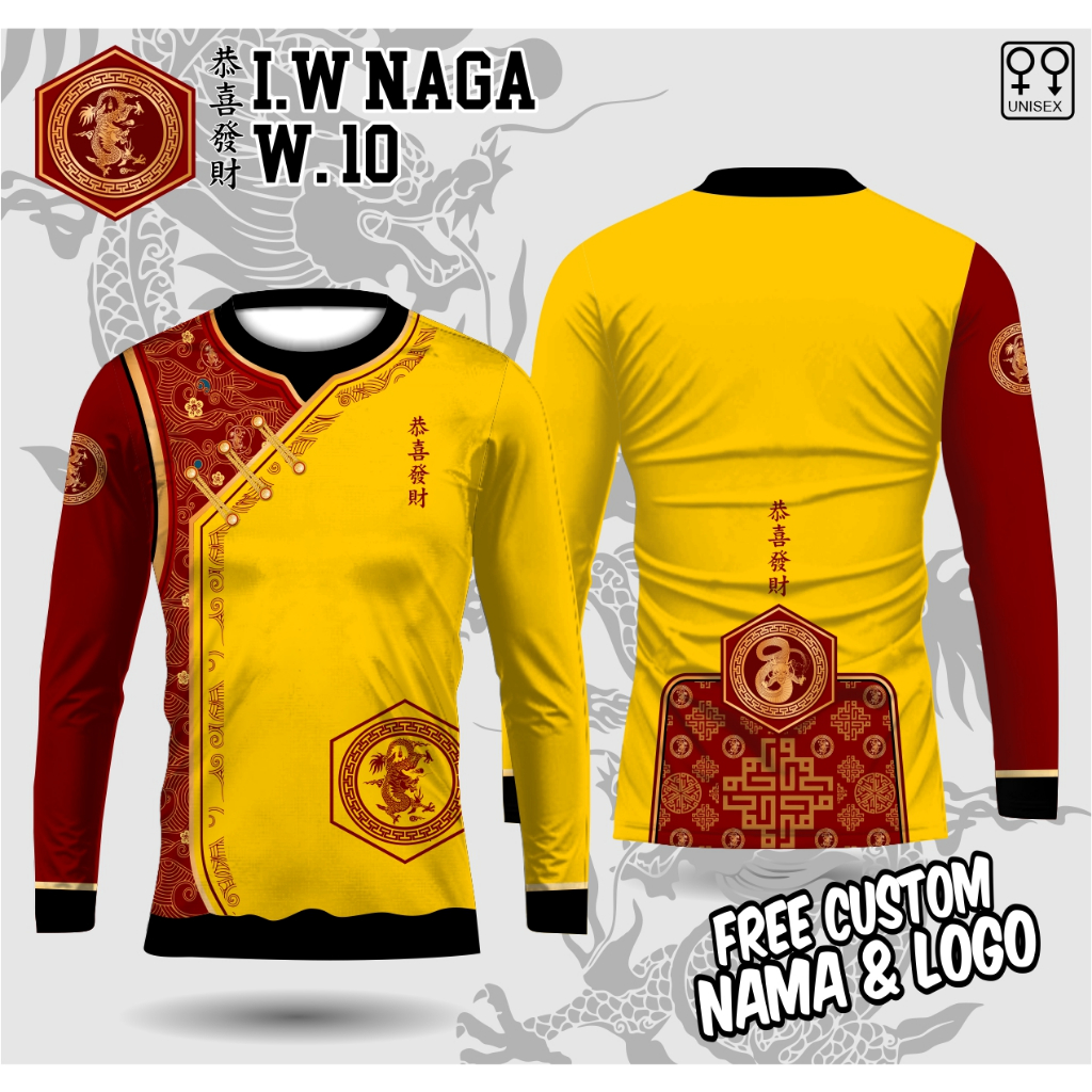 Jersey imlek shio naga lengan panjang wanita baju cheongsam wanita kaos imlek wanita kaos naga
